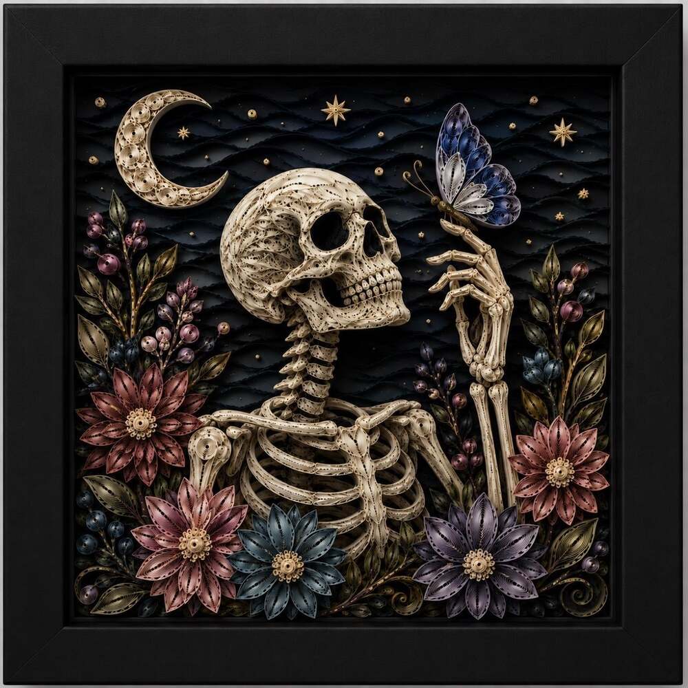 8 X 8 Black Framed Gothic Skeleton 2489